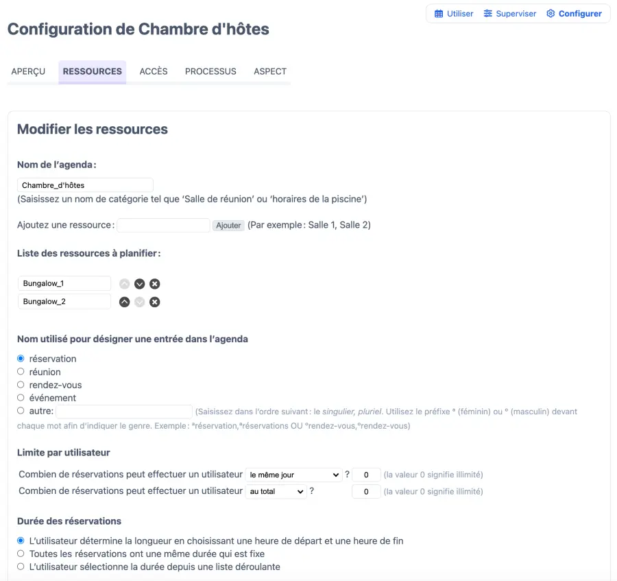 Onglet Ressources de l’administrateur