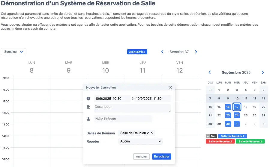 Créer une nouvelle réservation de salle de réunion