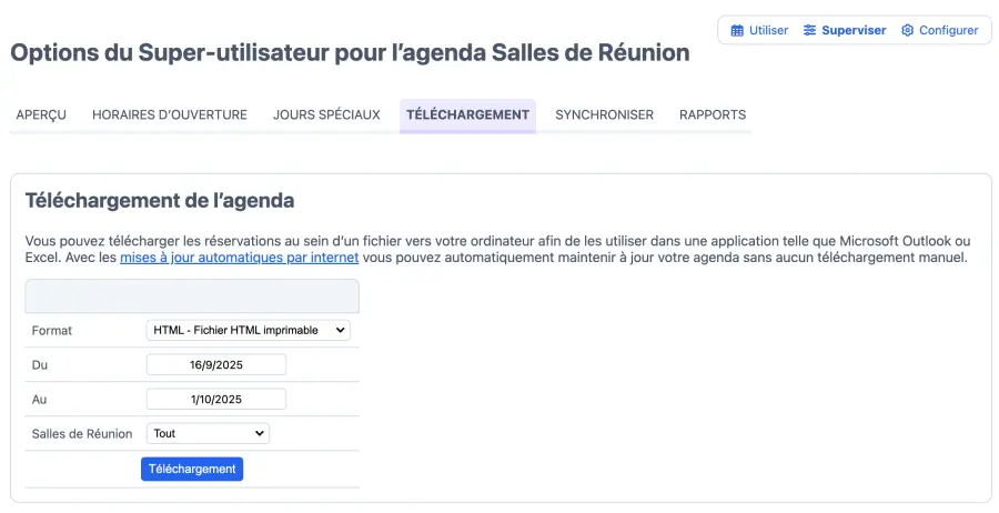 Télécharger les réservations de la salle