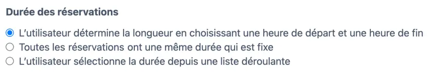 Sélectionnez la durée des réservations de salle