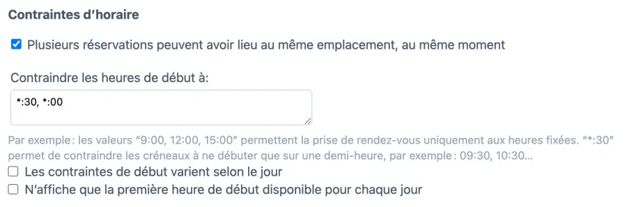 Définissez des contraintes horaires pour votre calendrier de réservation en ligne de salon.