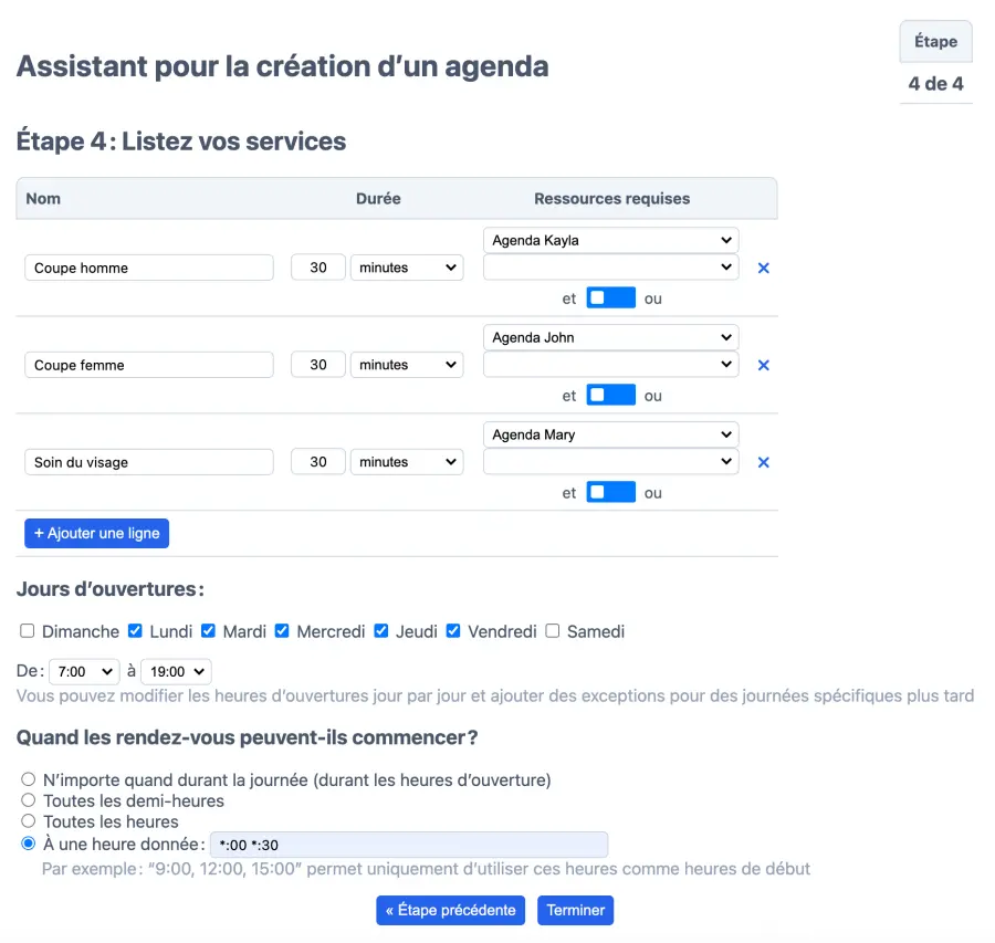 Gérez vos services sur votre calendrier de rendez-vous en ligne