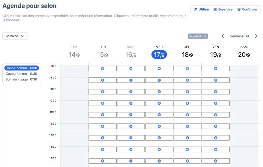 Afficher votre calendrier de réservation en ligne