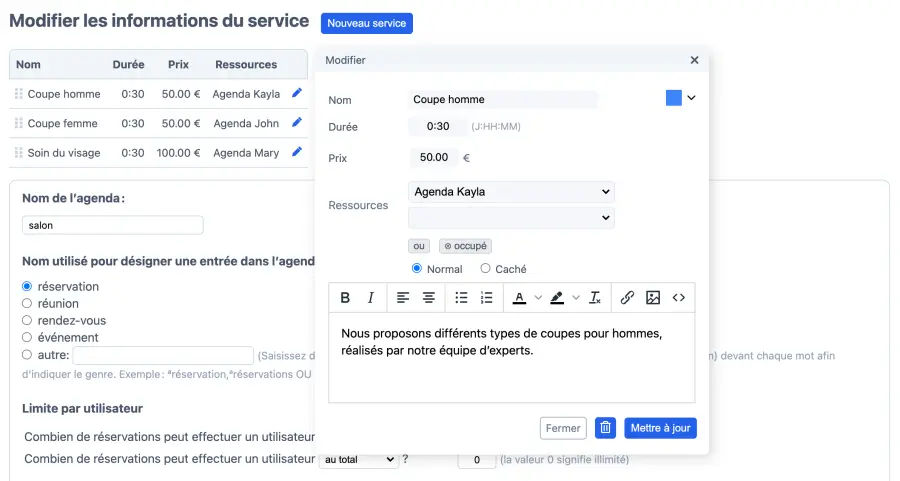 Ajouter de nouveaux services sur votre calendrier de réservation de salon