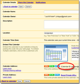 Codice identificativo in Google Calendar