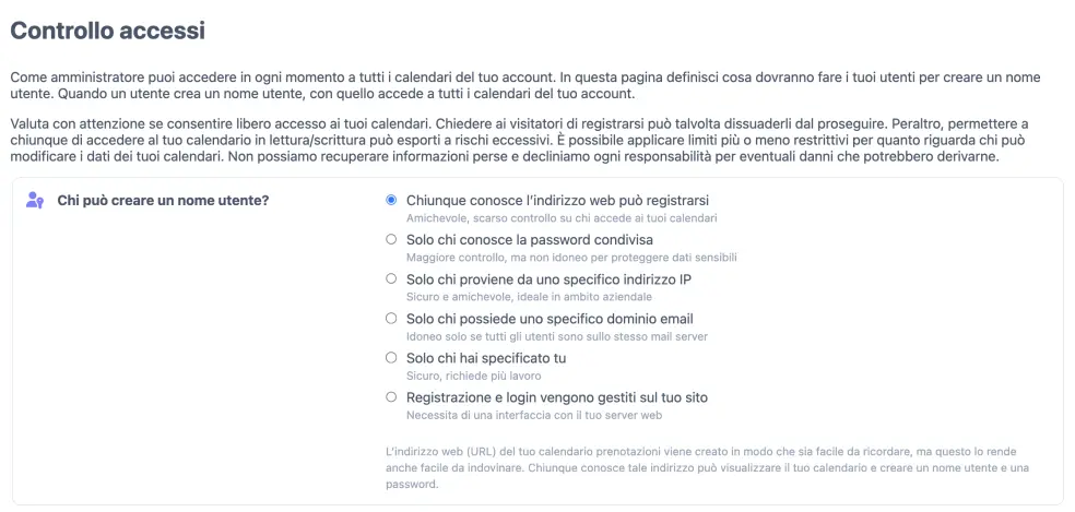 Opzioni Controllo Accessi