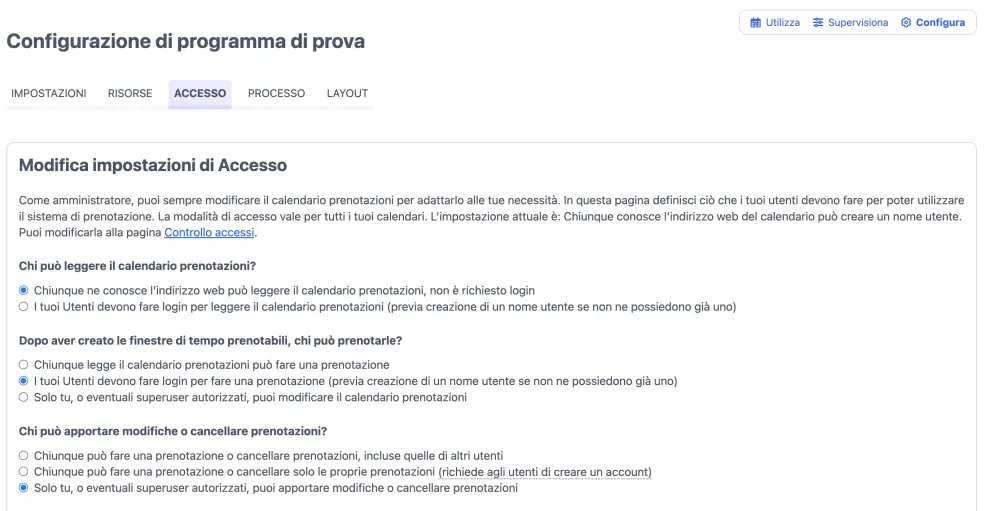 Impostazioni di accesso