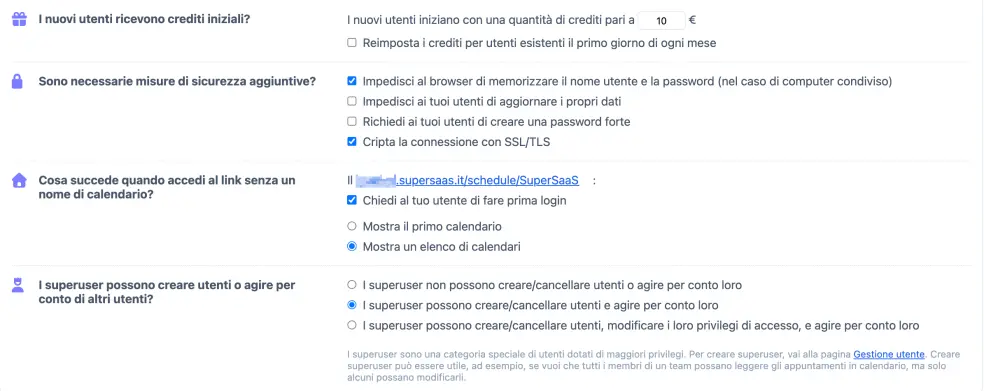Altre impostazioni di registrazione/autorizzazione