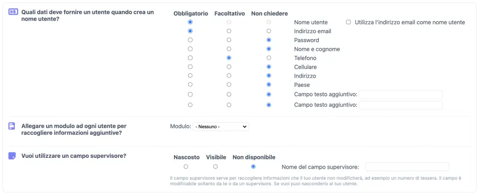 Informazioni di registrazione