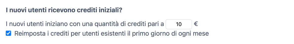 Reset credito mensile
