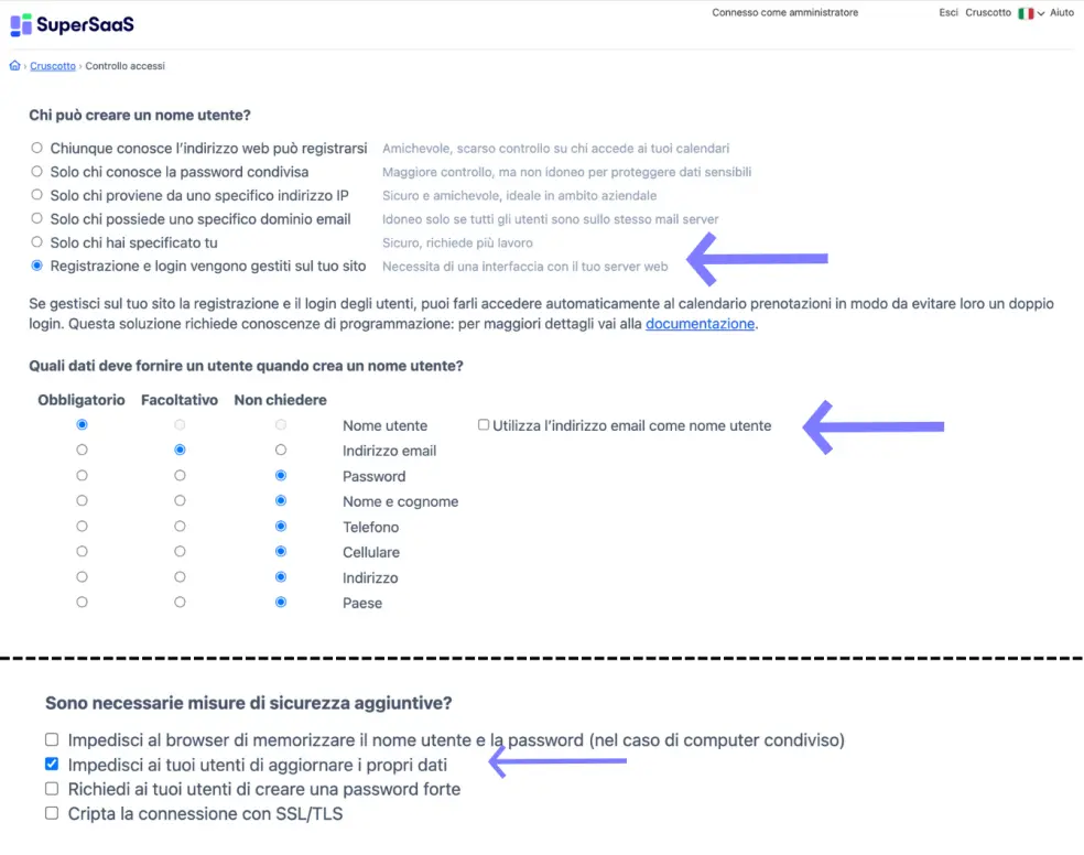 Controllo accessi a SuperSaaS