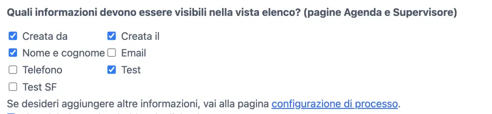 Campi da includere nella vista elenco