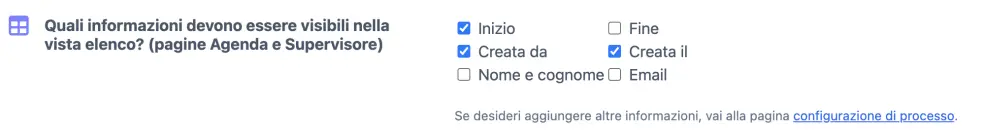 Campi da includere nella vista elenco