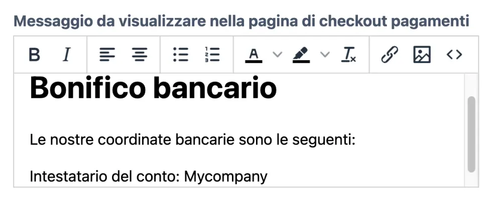 Modifica il messaggio sulla pagina di checkout