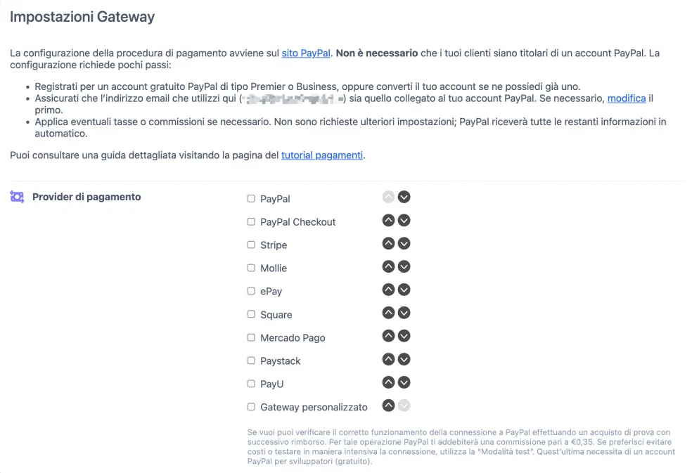 Configurare il gateway pagamenti