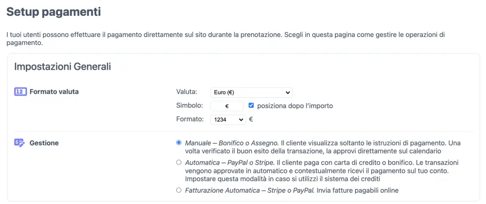 Configurazione del pagamento manuale