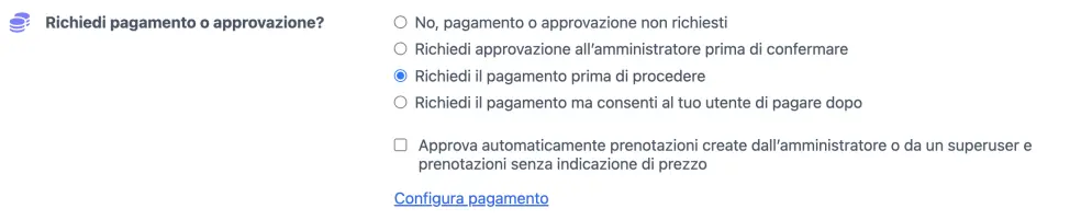 Seleziona approvazione o pagamento
