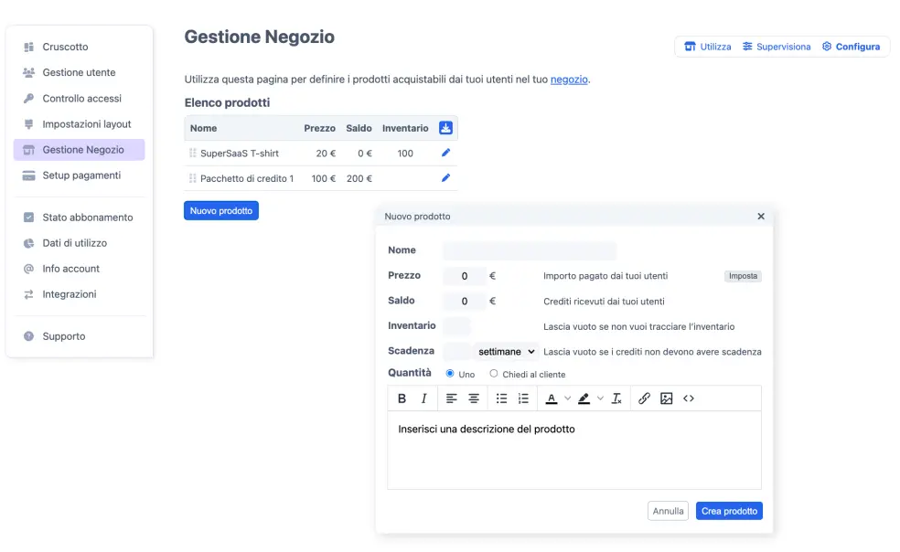 Aggiungere articoli al tuo negozio
