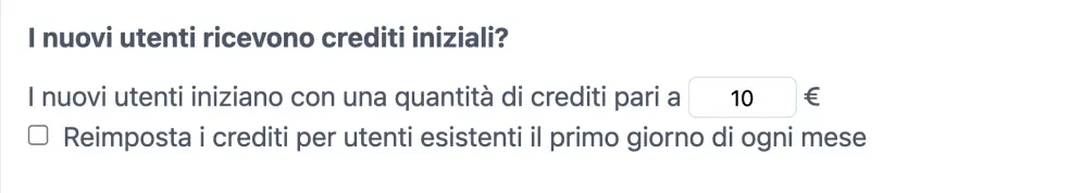 Assegnare un credito iniziale