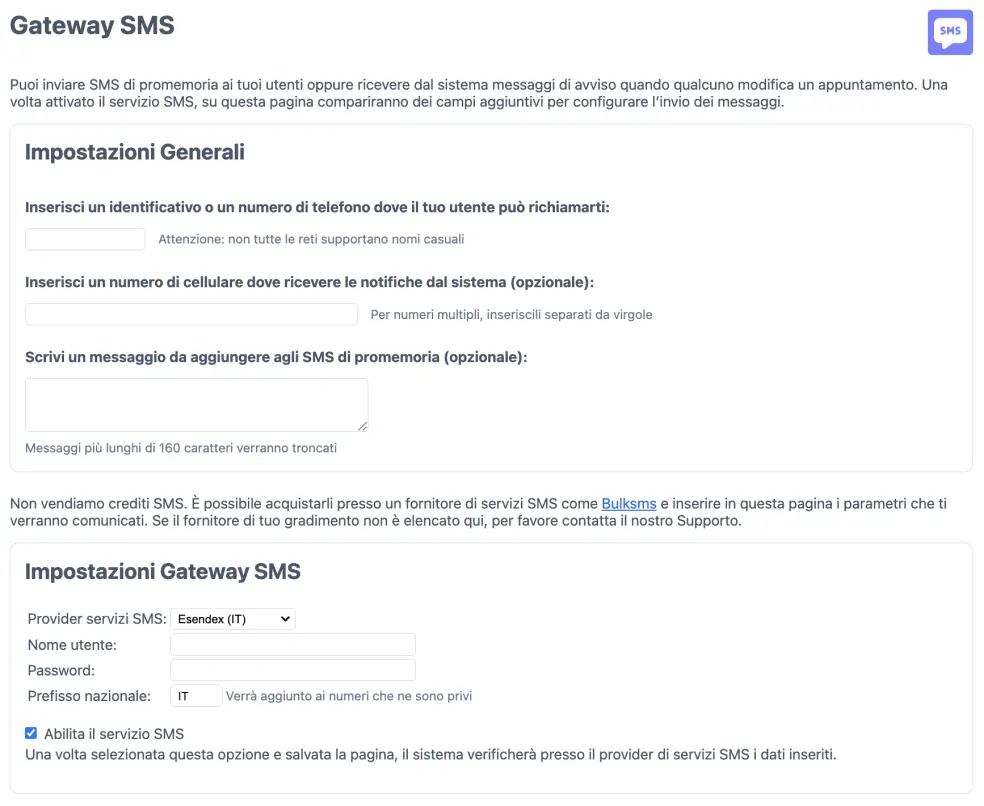 Fornitori di servizi SMS