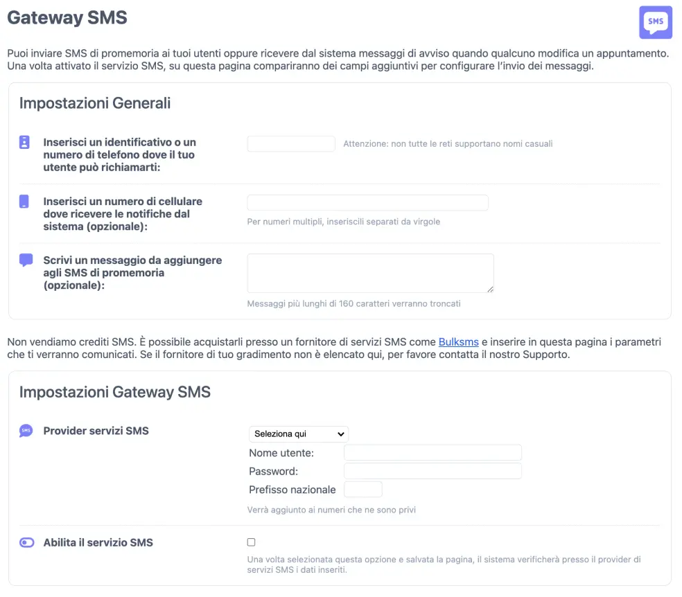 Fornitori di servizi SMS