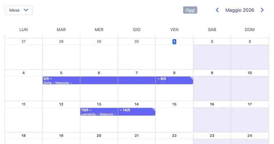 Calendario con prenotazione