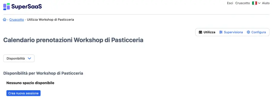 Calendario prenotazioni per workshop di pasticceria