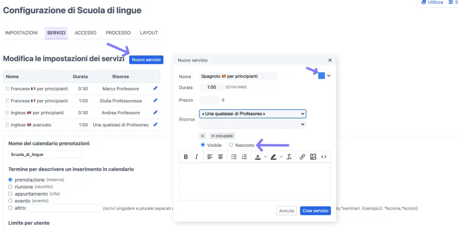 Configurazione per le lezioni di conversazione