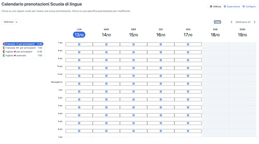 Orario di inizio delle lezioni di conversazione