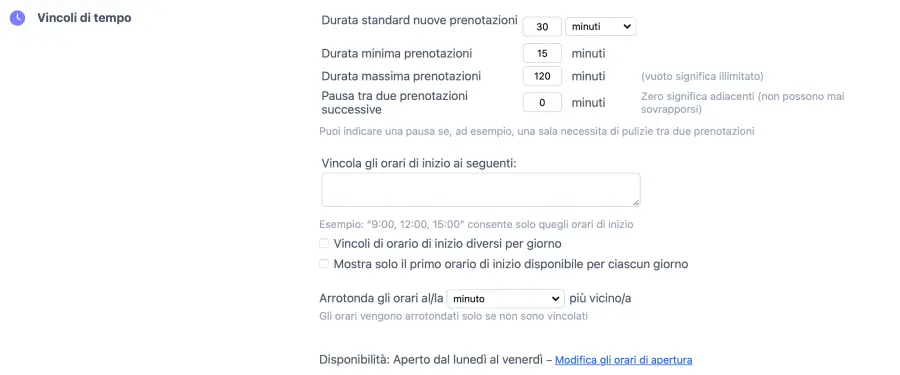 Vincoli temporali per le sale riunioni