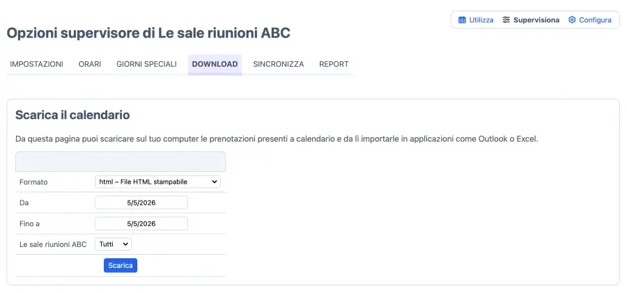 Scarica le prenotazioni delle sale