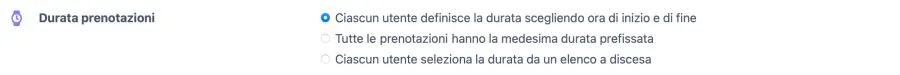Seleziona la durata delle prenotazioni di sala