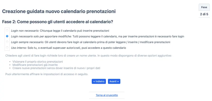 Controllo accessi del calendario online