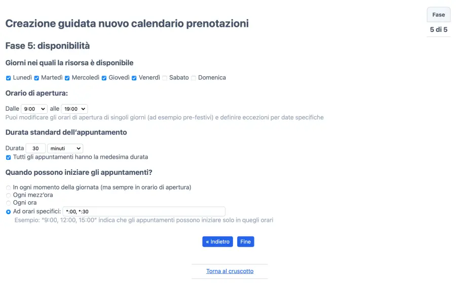 Imposta la disponibilità