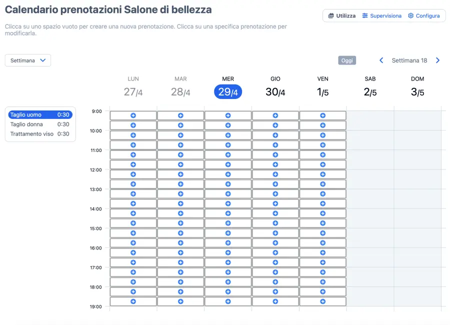 Visualizza il tuo calendario prenotazioni online
