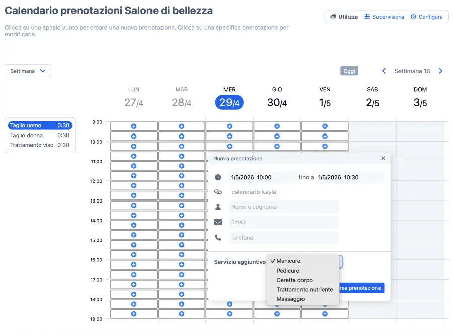 Crea una prenotazione nel calendario appuntamenti online