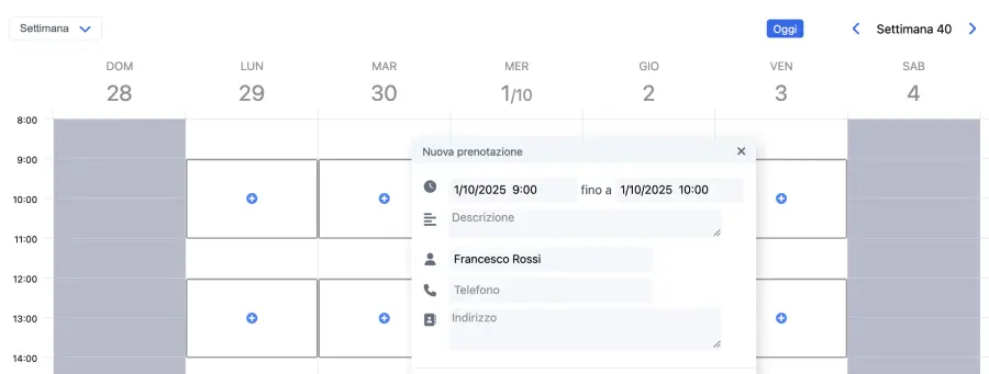 Creazione di un appuntamento