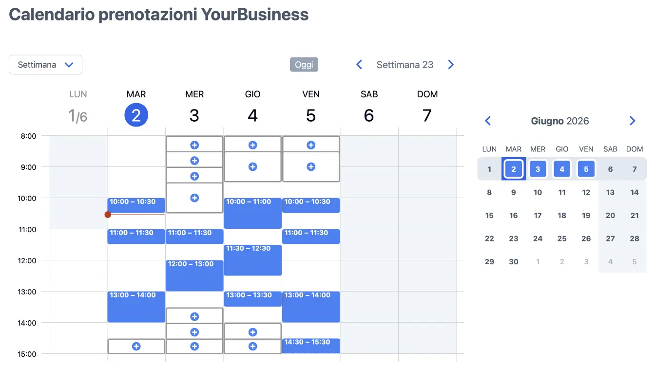 Schermata del software di prenotazione online SuperSaaS