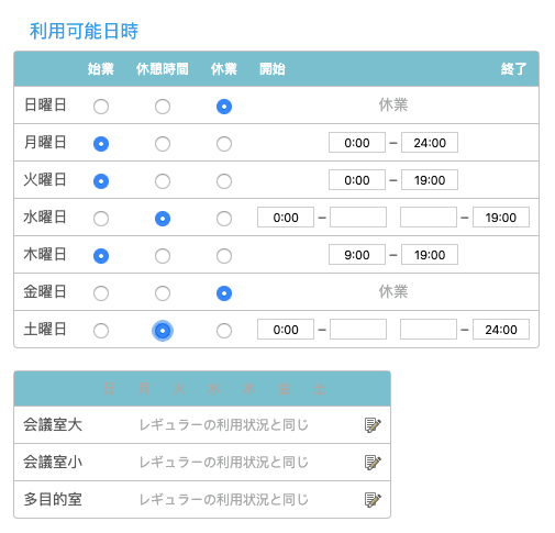 営業時間の管理