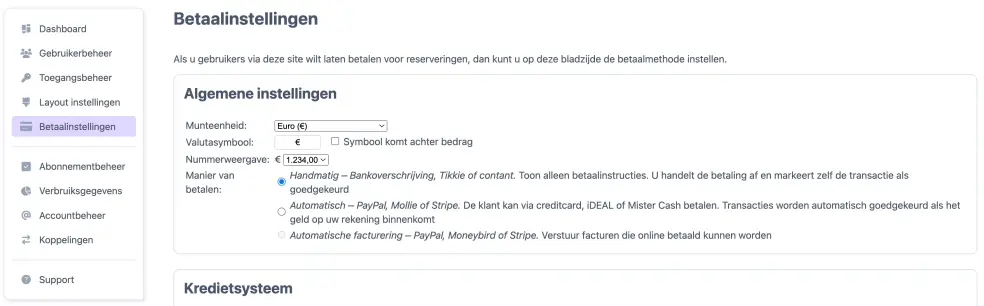 Het instellen van handmatige betaling