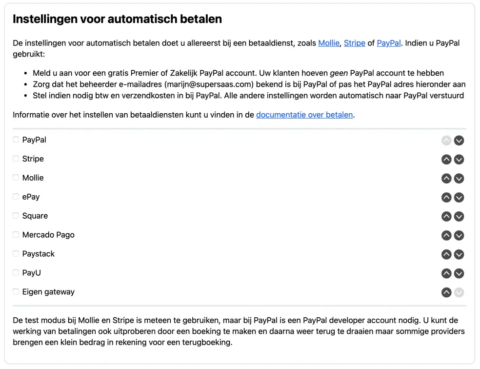 Keuze betalingsprovider