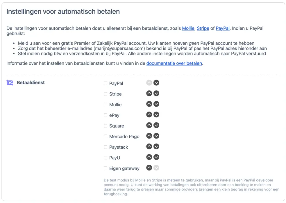 Keuze betalingsprovider