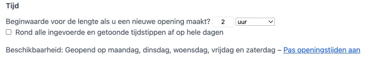 Standaard lengte van openingen op een Capaciteitsagenda