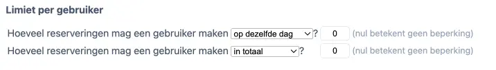Limieten per gebruiker