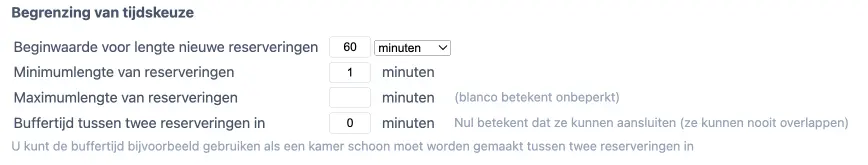 Standaard lengte op een resource agenda