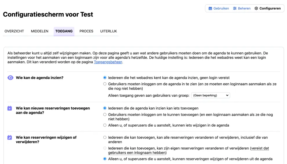 Toegangsinstellingen