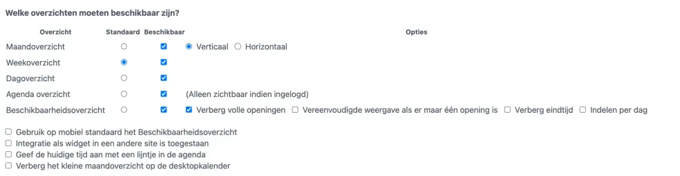 Beschikbare overzichten