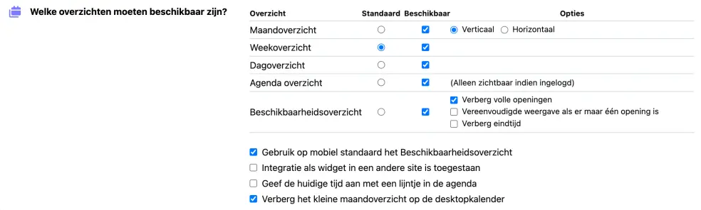 Beschikbare overzichten