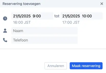 Reservering popup met tijdzone