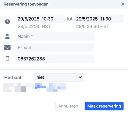 Afspraak met datum en tijd